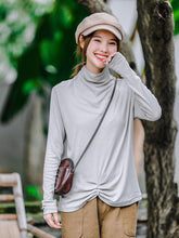 Retro High Neck Pullover Solid Color Base Shirt
